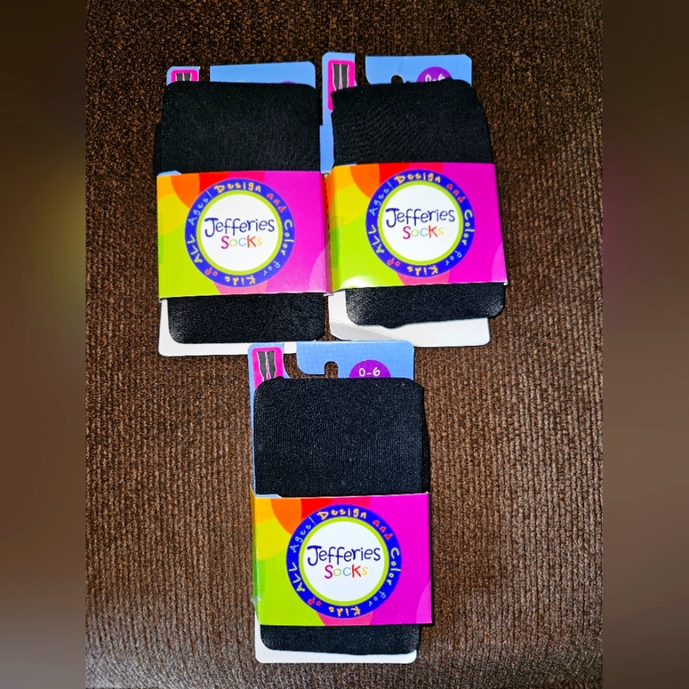 Jefferies Socks Black Baby Tights 0-6-Lot Of 3